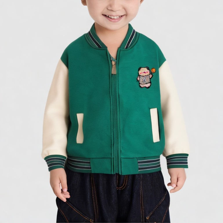 Warm fleece printed children's baseball jacket