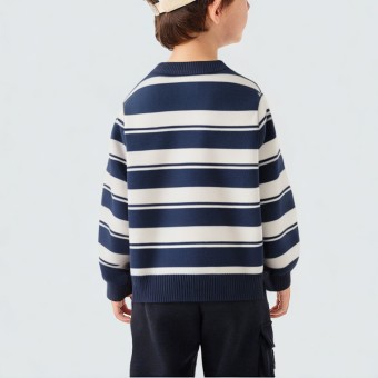 Striped embroidered crew neck knitted sweater for boys