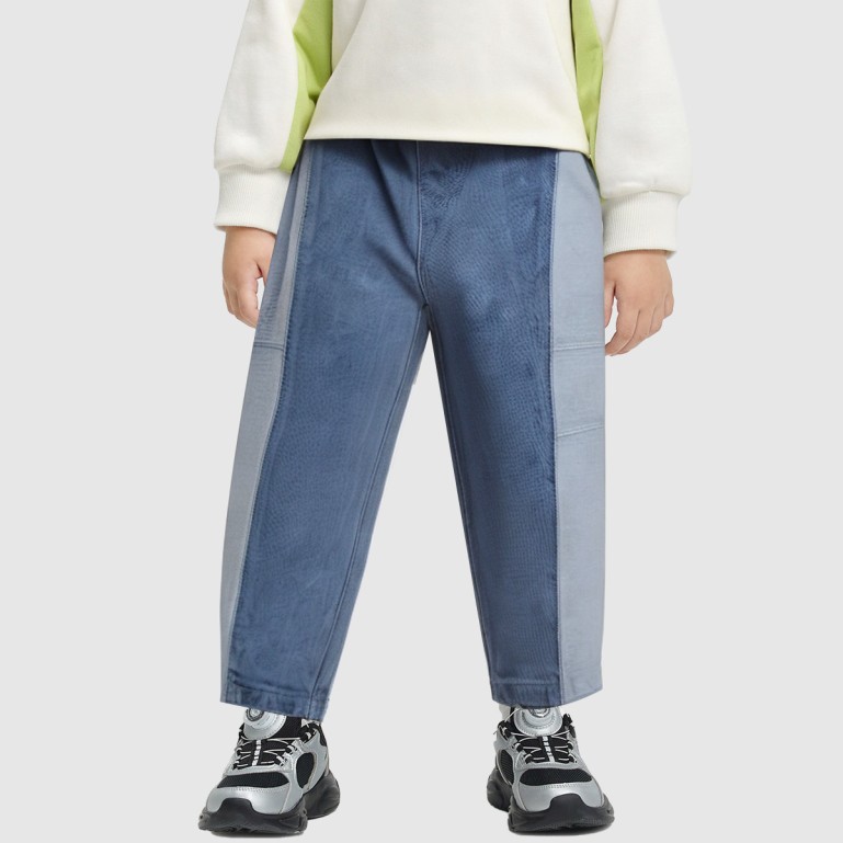 Wide-leg blue casual denim cropped trousers
