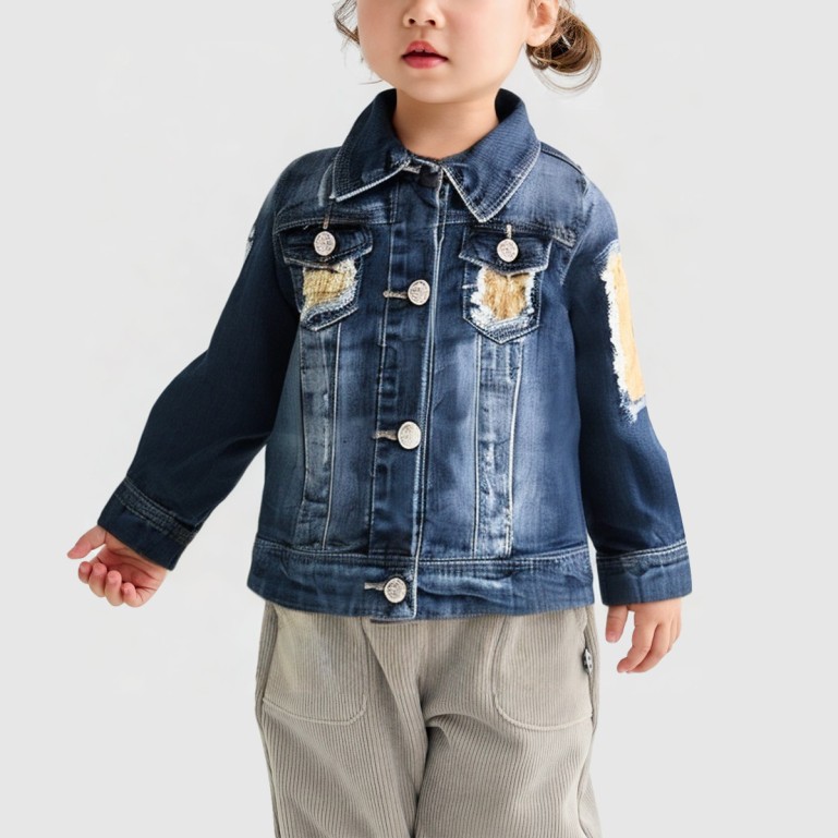 Blue satin patchwork denim jacket