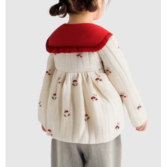 Thickened cotton jacket with mushroom embroidery