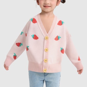 Girls' knitted sweater with a strawberry pattern