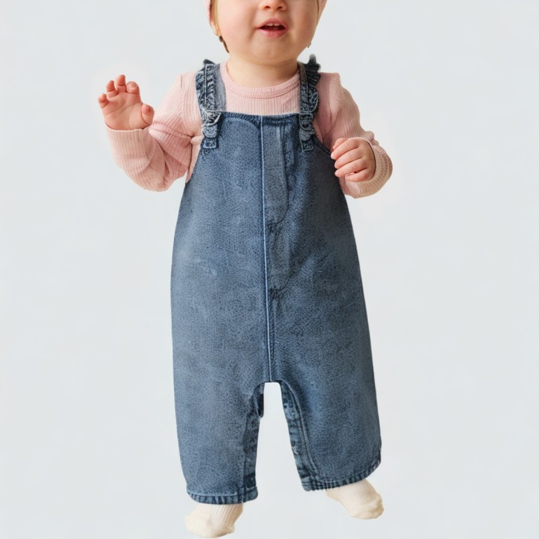 Butterfly sleeve snap-button denim jumpsuit
